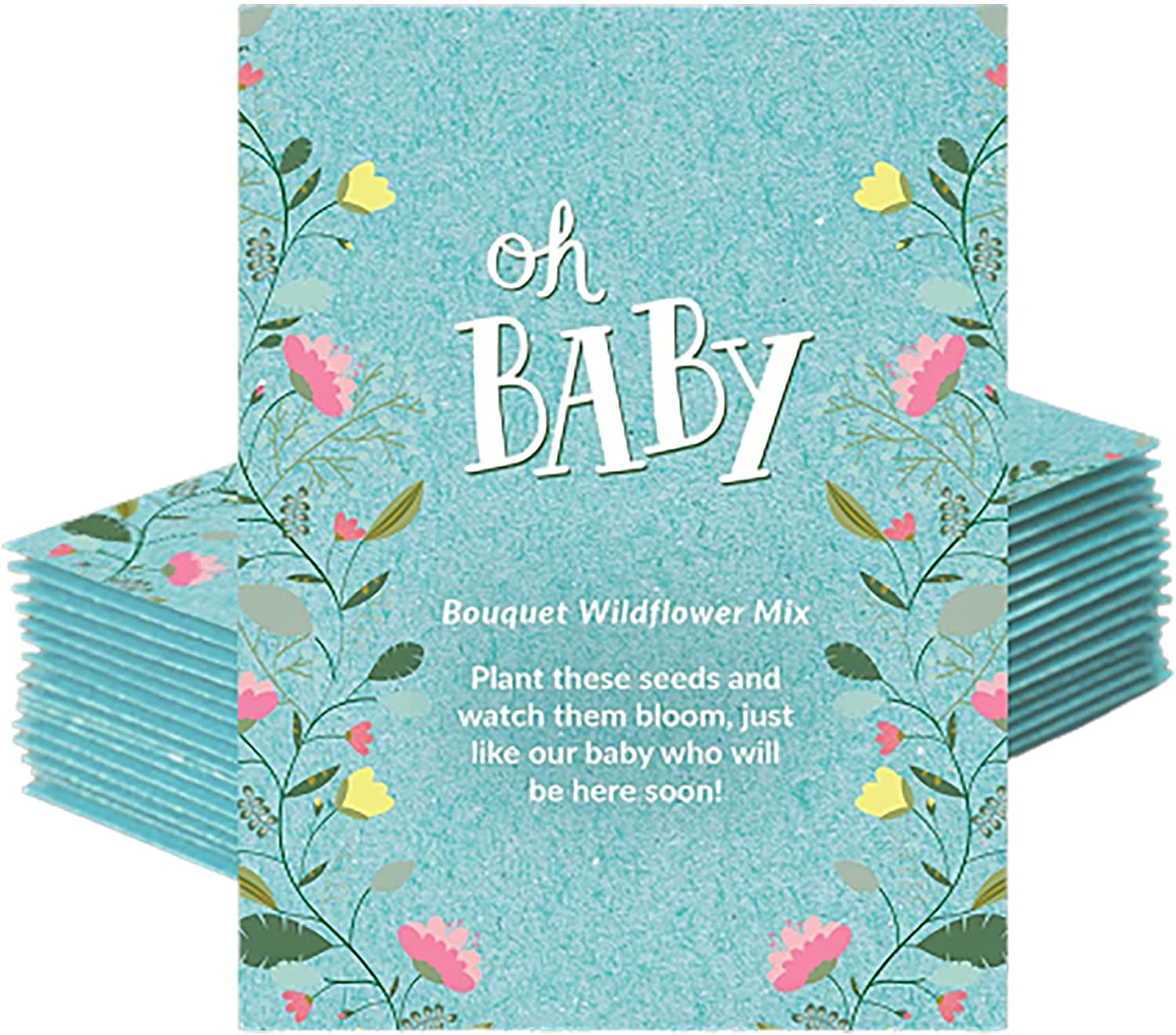 BENTLEY SEED CO. Oh Baby Flower Seeds Packets - Girl/Boy Baby Shower Favors  - Pre-Filled, 25 Wildflower Seed Packs for Favor - Eco-Friendly Gift 
